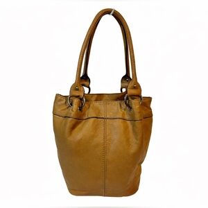 Tignanello Leather Bucket Tote Shoulder Bag Beige